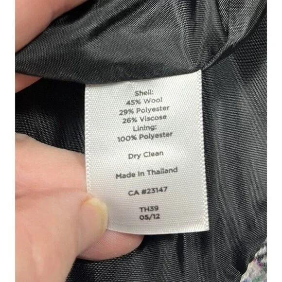 Talbots Blazer Womens 14 Pink Green Blue Houndstooth Collarless Wool Pockets - Picture 12 of 12